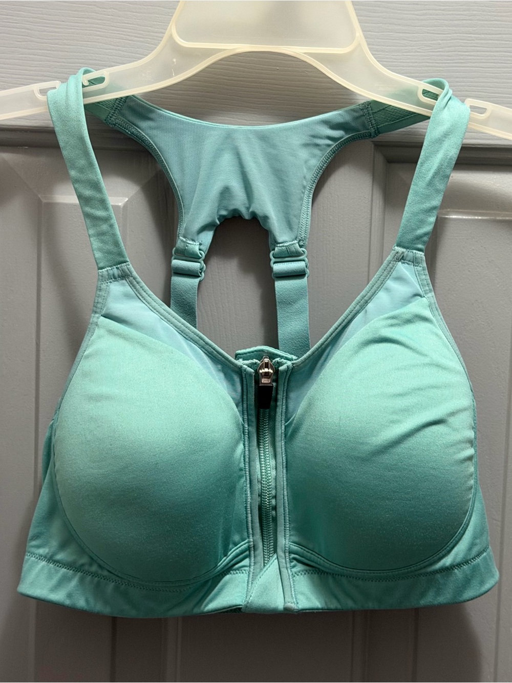 Cali by Carrie Underwood Zip Up Racerback Sports Bra Teal Size 34C Comfort Strap